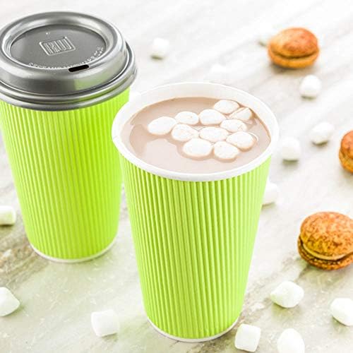 20oz Insulated Double Wall Coffee Cups with Ribbed Grip - 250 Pack Eco-Friendly Corrugated Paper Cups | Leakproof Design for Coffee Shops, Offices & Catering Events | Lids Sold Separately (Green)