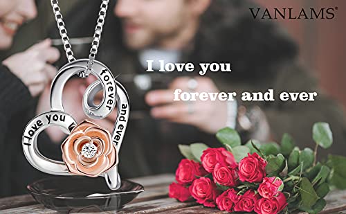VANLAMS 3D Rose Flower Heart Pendant Necklace for Women - Elegant Fashion Jewelry Gift for Birthday, Christmas, Mother's Day & Valentine's Day | Perfect for Romantic Dates, Anniversaries & Special Occasions
