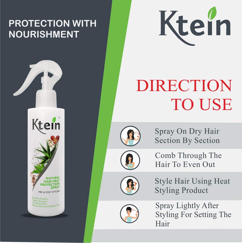 Ktein Natural Hair Heat Protection Spray (HP 200) - Thermal Shield for Styling, Blow Drying & Flat Ironing - Vegan & Cruelty-Free Hair Care for Damaged & Color-Treated Hair