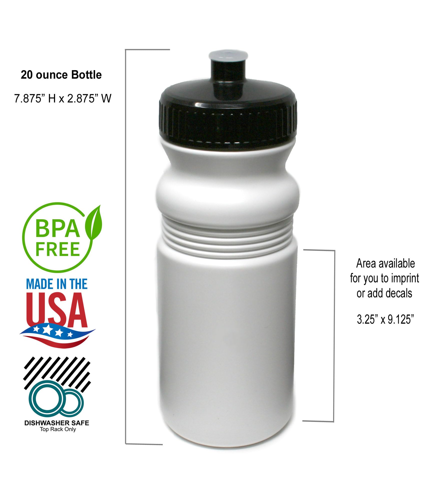 Rolling Sands 20oz Sports Water Bottles 100 Pack - BPA Free, Dishwasher Safe, Made in USA - Perfect for Gyms, Schools, Offices & Outdoor Activities