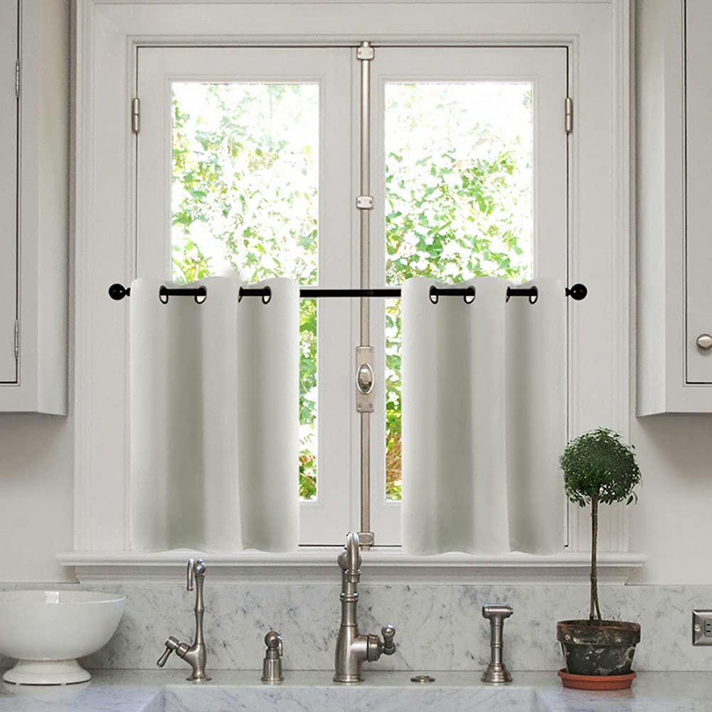 Blackout Tier Curtains for Kitchen & Bathroom - Room Darkening Grommet Top Window Treatment Set of 2 Panels (White, 34x30 Inches) - Perfect for Small Windows, Privacy & Light Control in Bedroom, Living Room, Nursery
