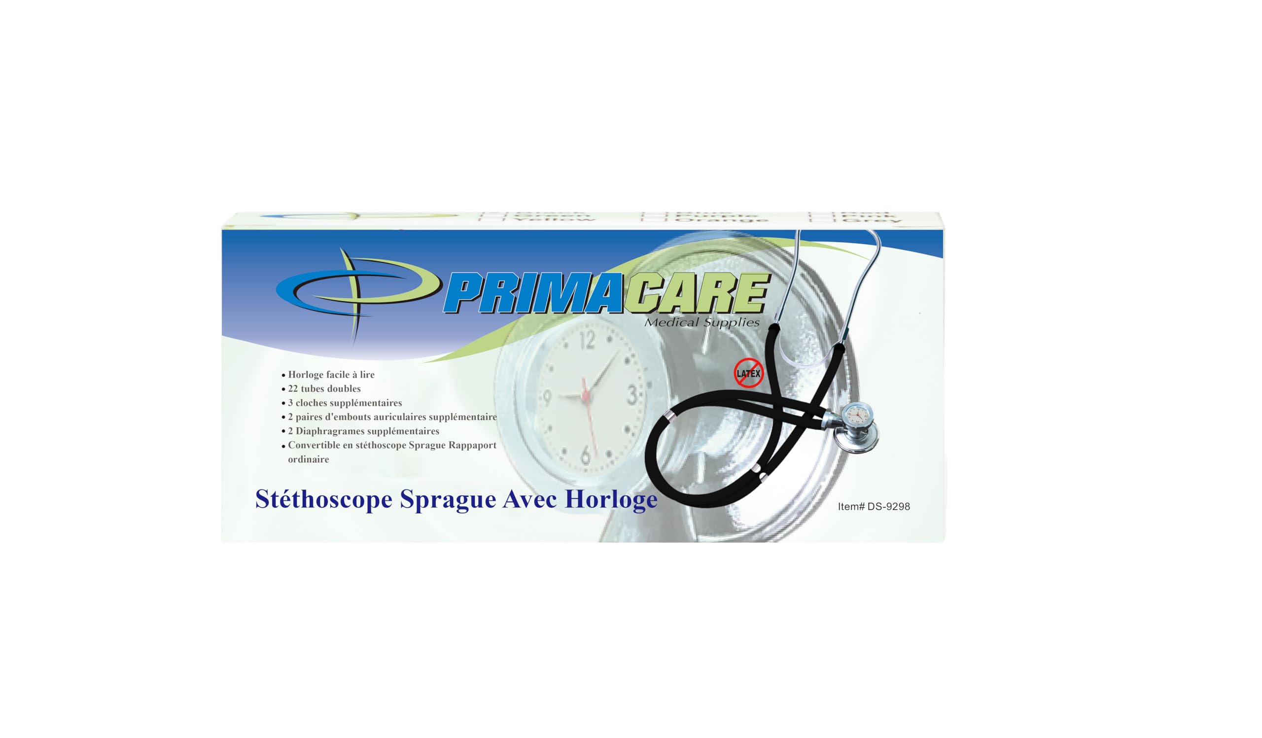 Primacare DS-9298 Black Medical Stethoscope with Analog Watch - 22