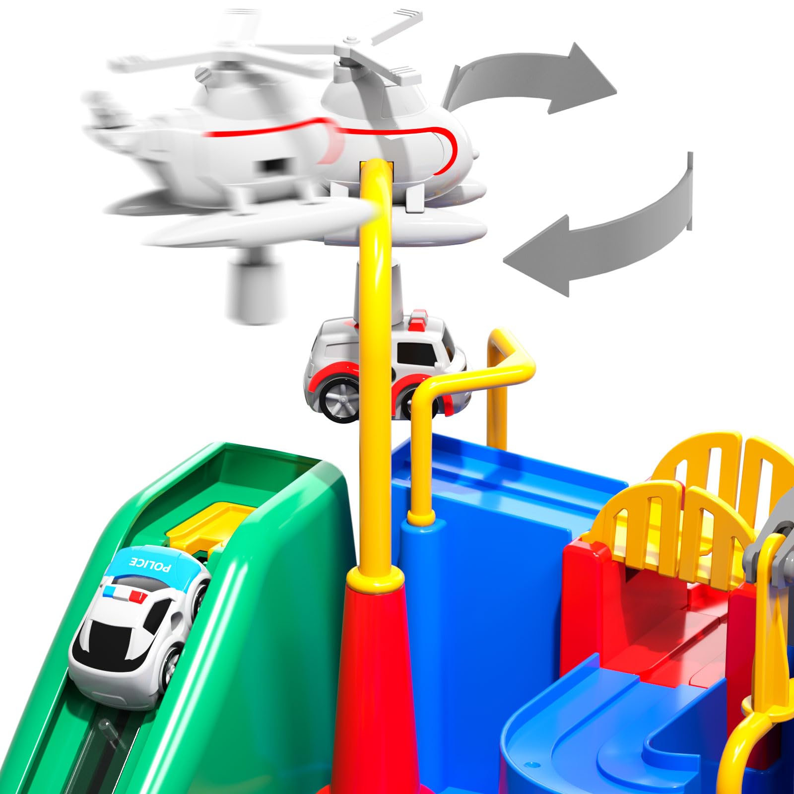 TEMI Boys Toys Car Track Set - 3-in-1 Race Track with Adventure Cars for Kids Ages 3-7 | Interactive City Play Mat & 3 Toy Cars | Perfect Birthday Gift for Boys & Girls | Indoor Play & STEM Learning Toy