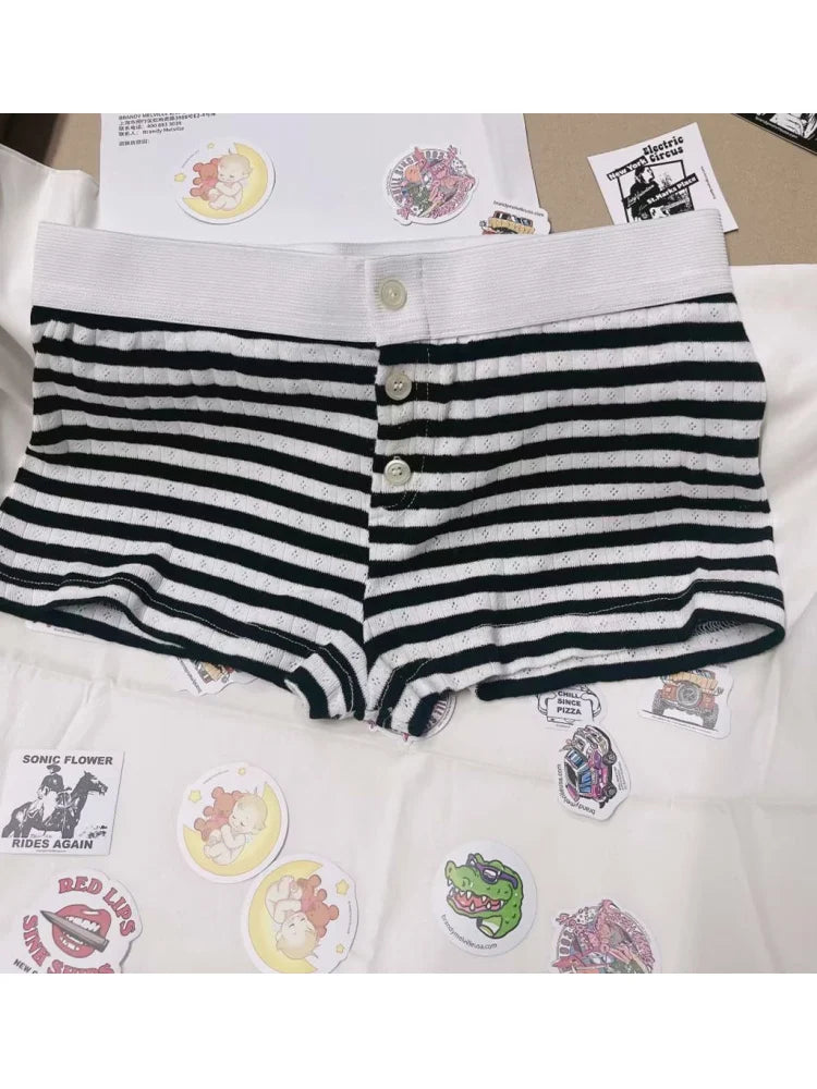 Vintage Low Waist Women's Casual Soft Cotton Shorts with Front Buttons - Summer Chic Bottoms for Beach, Travel & Everyday Wear