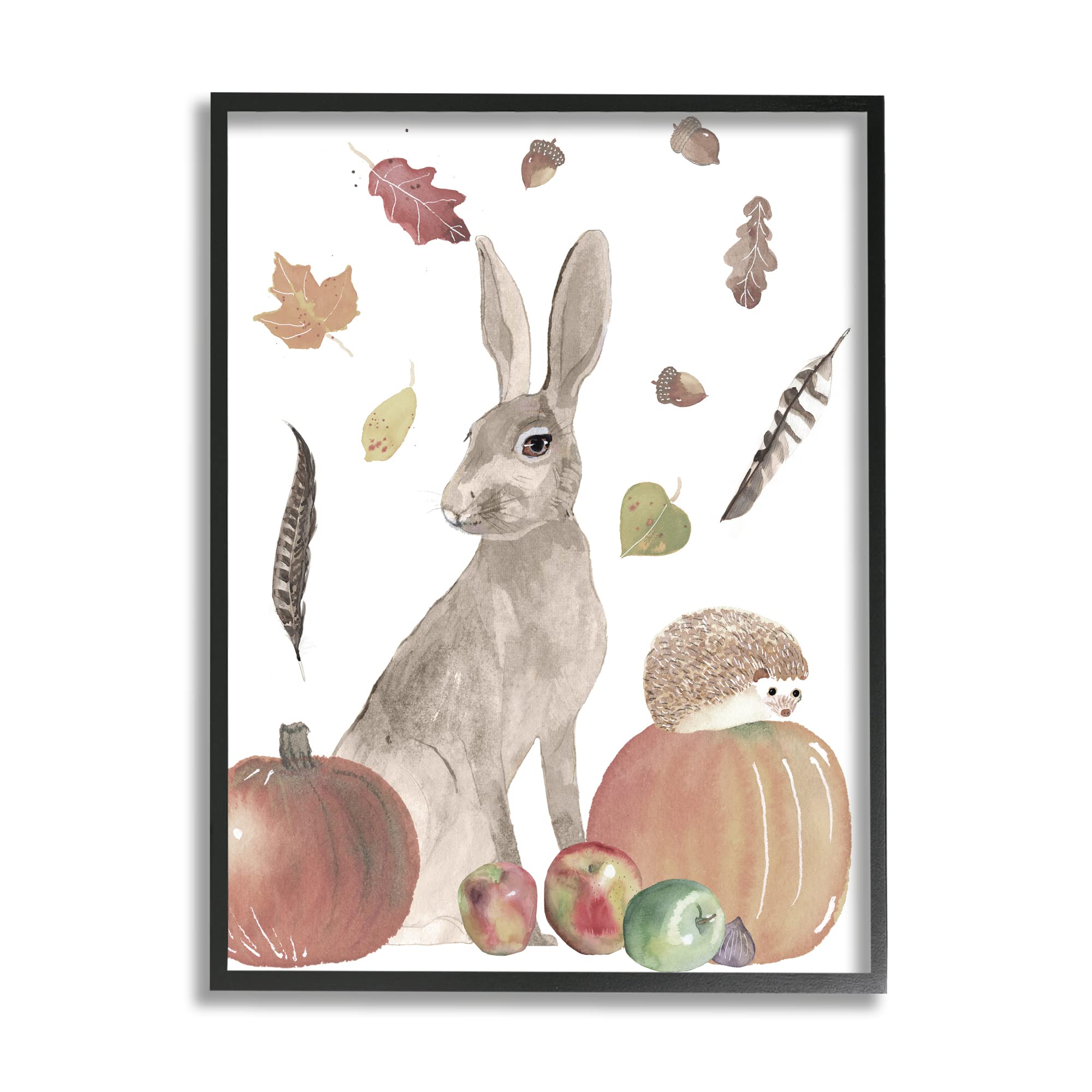 Stupell Industries Autumn Rabbit & Hedgehog Pumpkin Foliage Framed Wall Art - 24x30 Inches, Grey - Perfect for Fall Home Decor, Living Room, Bedroom & Seasonal Gift