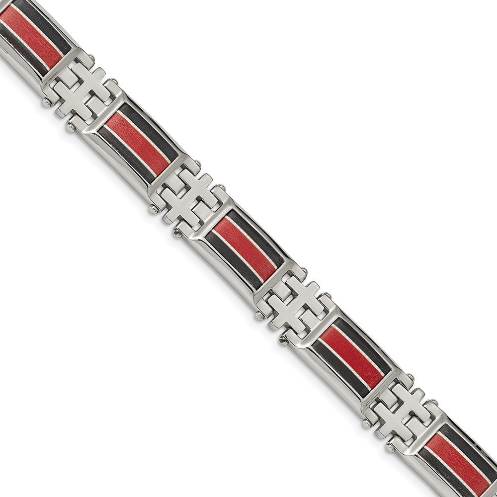 Luxury Stainless Steel Bracelet with Polished Black Carbon Fiber & Red Fiber Glass Inlay - Elegant Jewelry for Men & Women - Perfect for Parties, Weddings & Gifting
