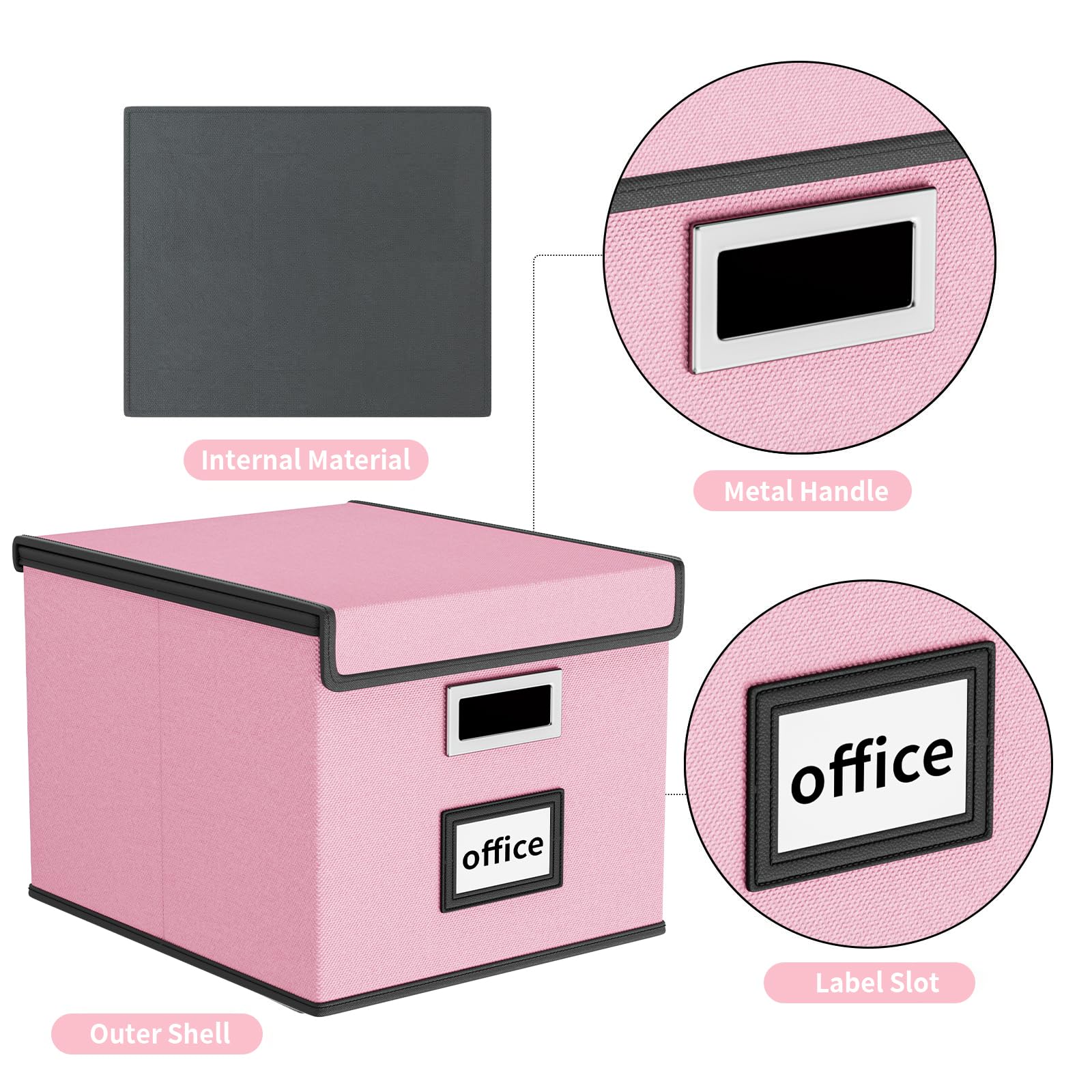 Huolewa Collapsible File Storage Organizer Box with Lid - Linen Document Organizer for Letter/Legal Folders - Space-Saving Hanging File Box for Office & Home Organization - Perfect for Desk, Shelf, or Cabinet Storage