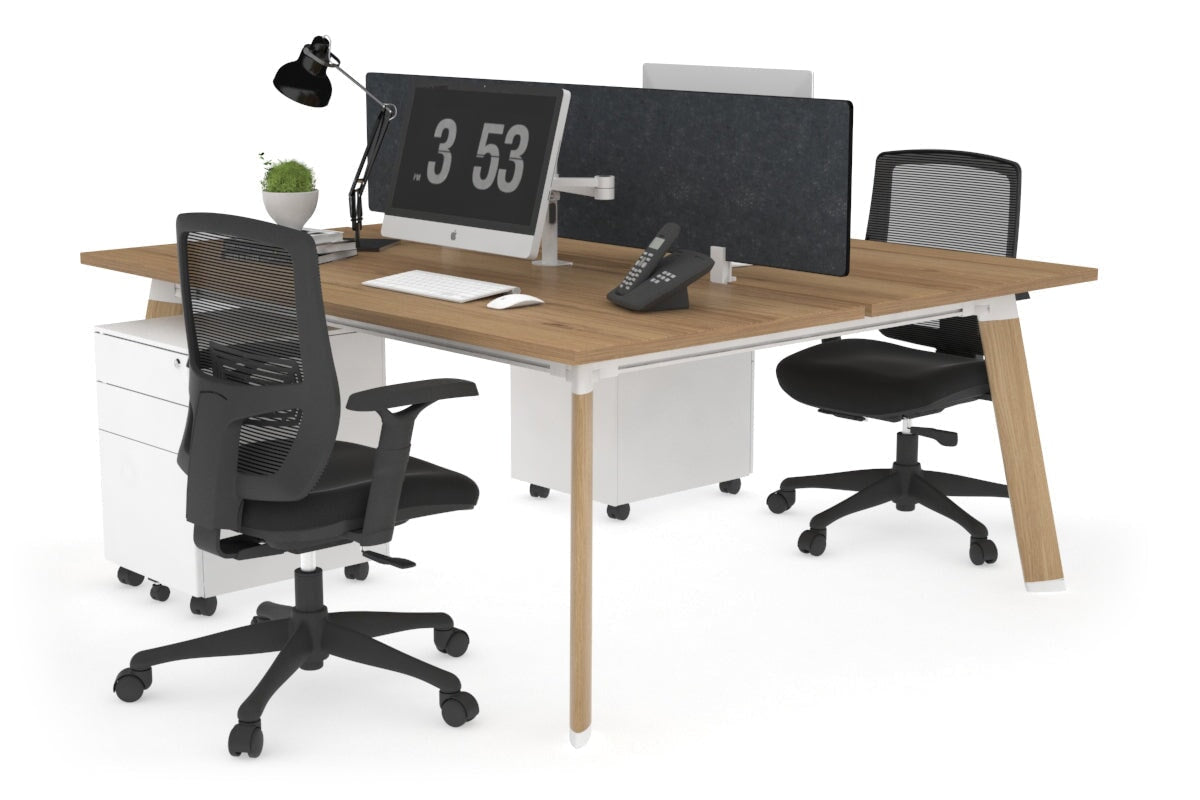 2 Person Workstation with Wood Imprint Frame - 1400L x 800W Switch Desk with Cable Management Scallop | Perfect for Office, Home Office & Coworking Spaces
