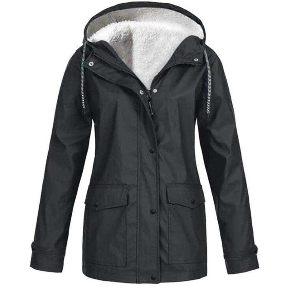 URBEST Women's Fleece Lined Windbreaker - Lightweight Waterproof Rain Jacket with Hood & Pockets for Hiking, Running & Outdoor Activities