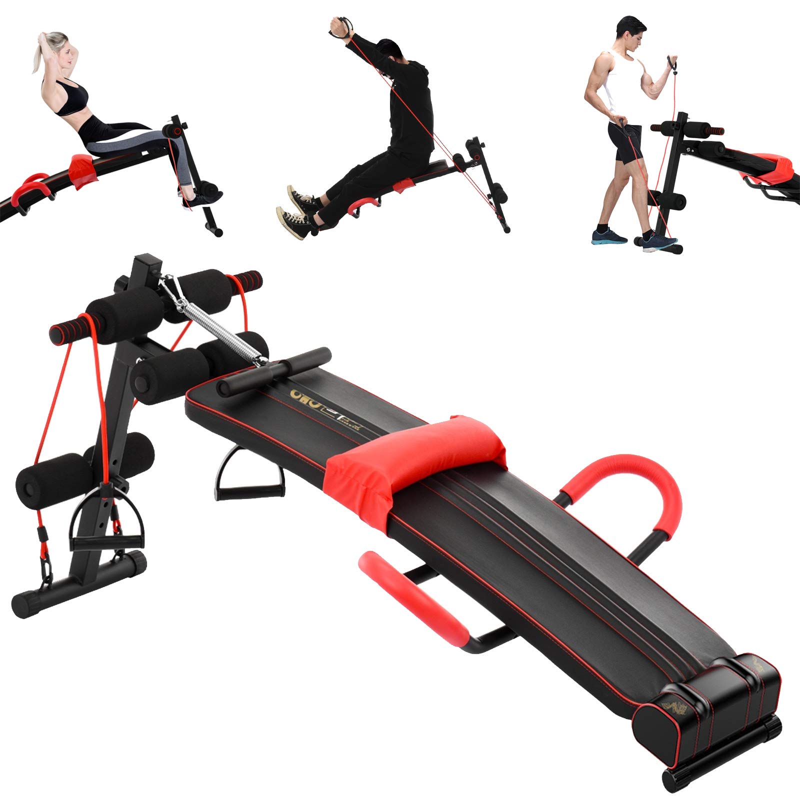 Adjustable Weight Bench for Home Gym - Arc-Shaped Fitness Training Bench with Backrest, Leg Fixation & Exercise Ropes - Professional Sit-Up Board & Ab Trainer for Full-Body Workout - Perfect for Strength Training, Weightlifting & Core Exercises