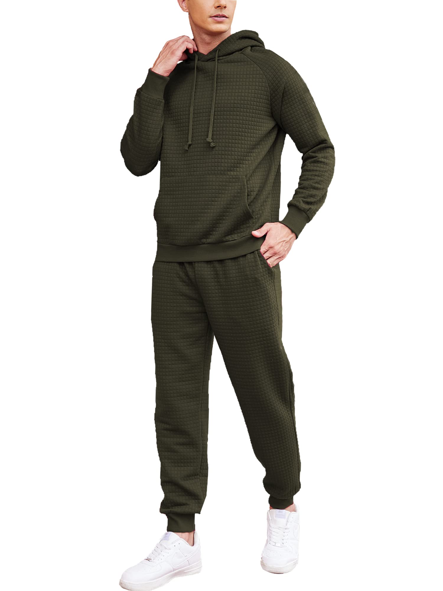 COOFANDY Men's 2-Piece Waffle Hoodie Tracksuit Set - Breathable Athletic Jogging Suit with Pockets for Running, Gym & Casual Wear