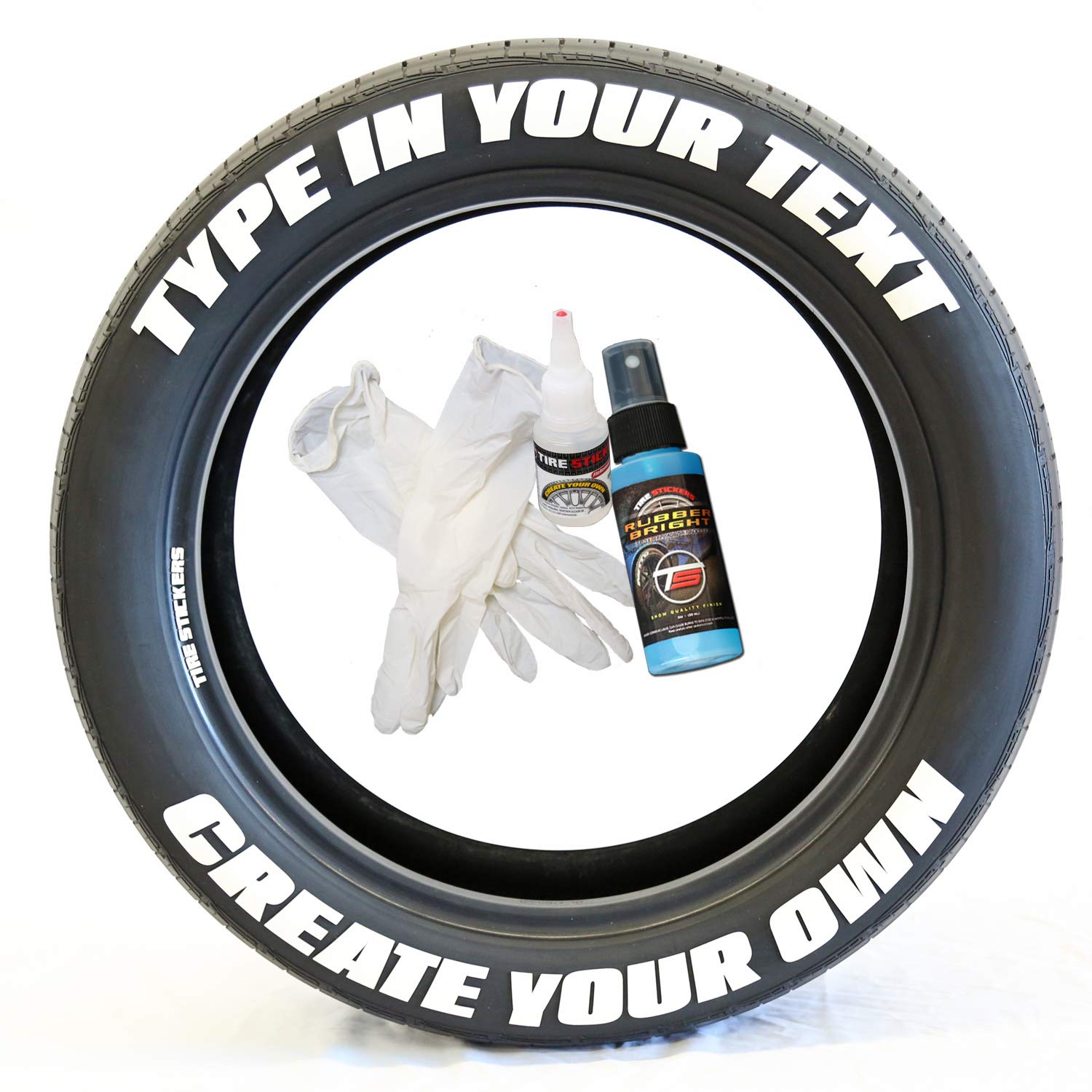 Custom Tire Lettering Stickers - DIY White Tire Decals with Glue & 2oz Cleaner - Pack of 8 for Motorcycle, Car, Truck Wheels - Easy Application for Personalized Vehicle Customization