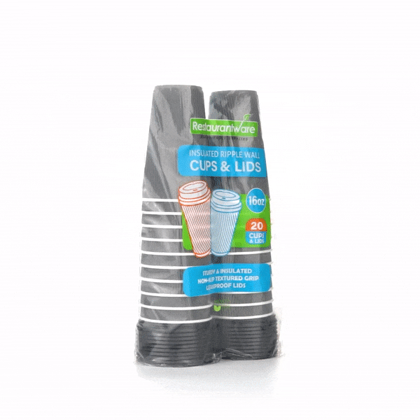 16 oz Gray Ripple Wall Paper Coffee Cups with Black Lids - 3.5
