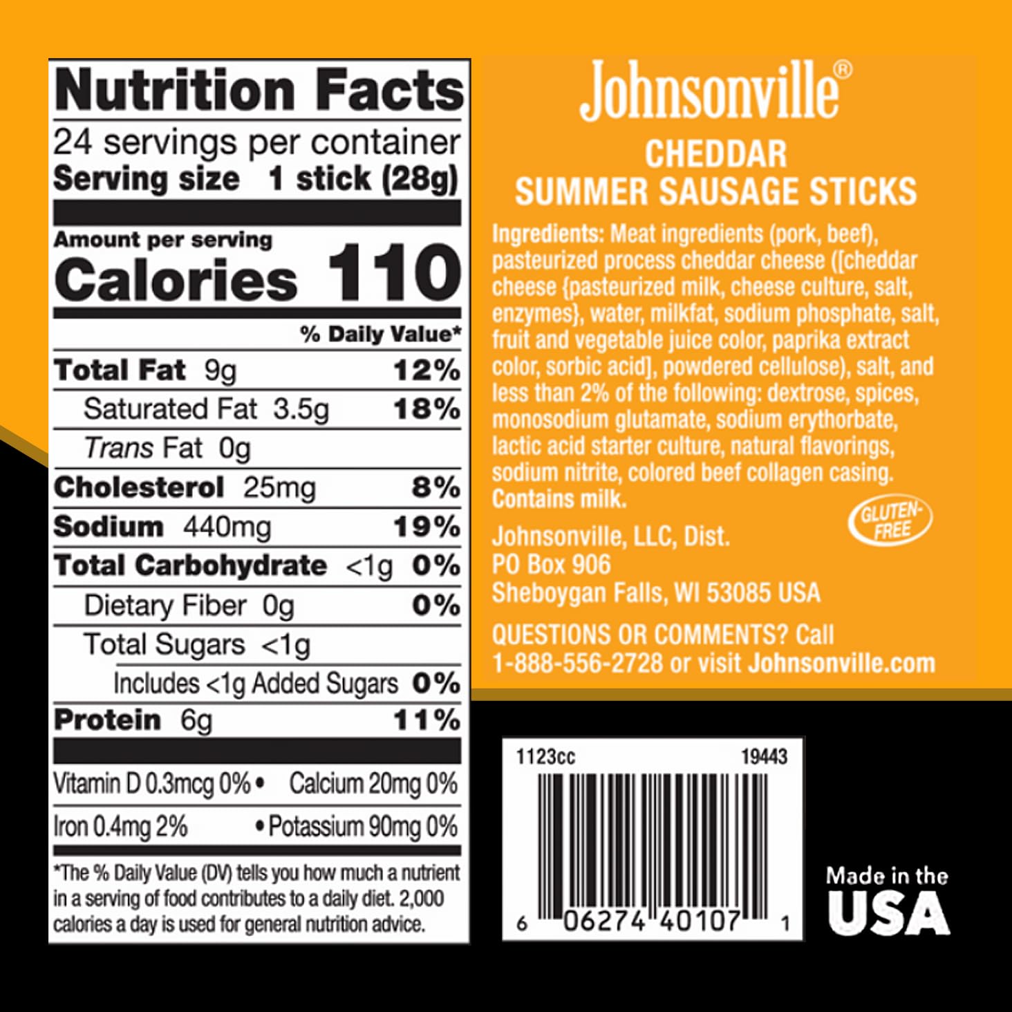 Johnsonville Summer Sausage Snack Sticks - Gluten Free Protein Snacks, Cheddar Flavor, 1 oz (24-Pack) - High Protein Keto & Paleo Friendly Snacks for Hiking, Camping & On-The-Go Nutrition