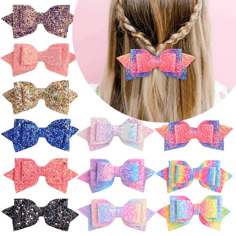 12pcs Glitter Hair Bows with Alligator Clips - Sparkling Sequins Hair Barrettes for Kids, Girls, Teens & Toddlers - Perfect for Parties, School, Weddings & Everyday Hair Accessories