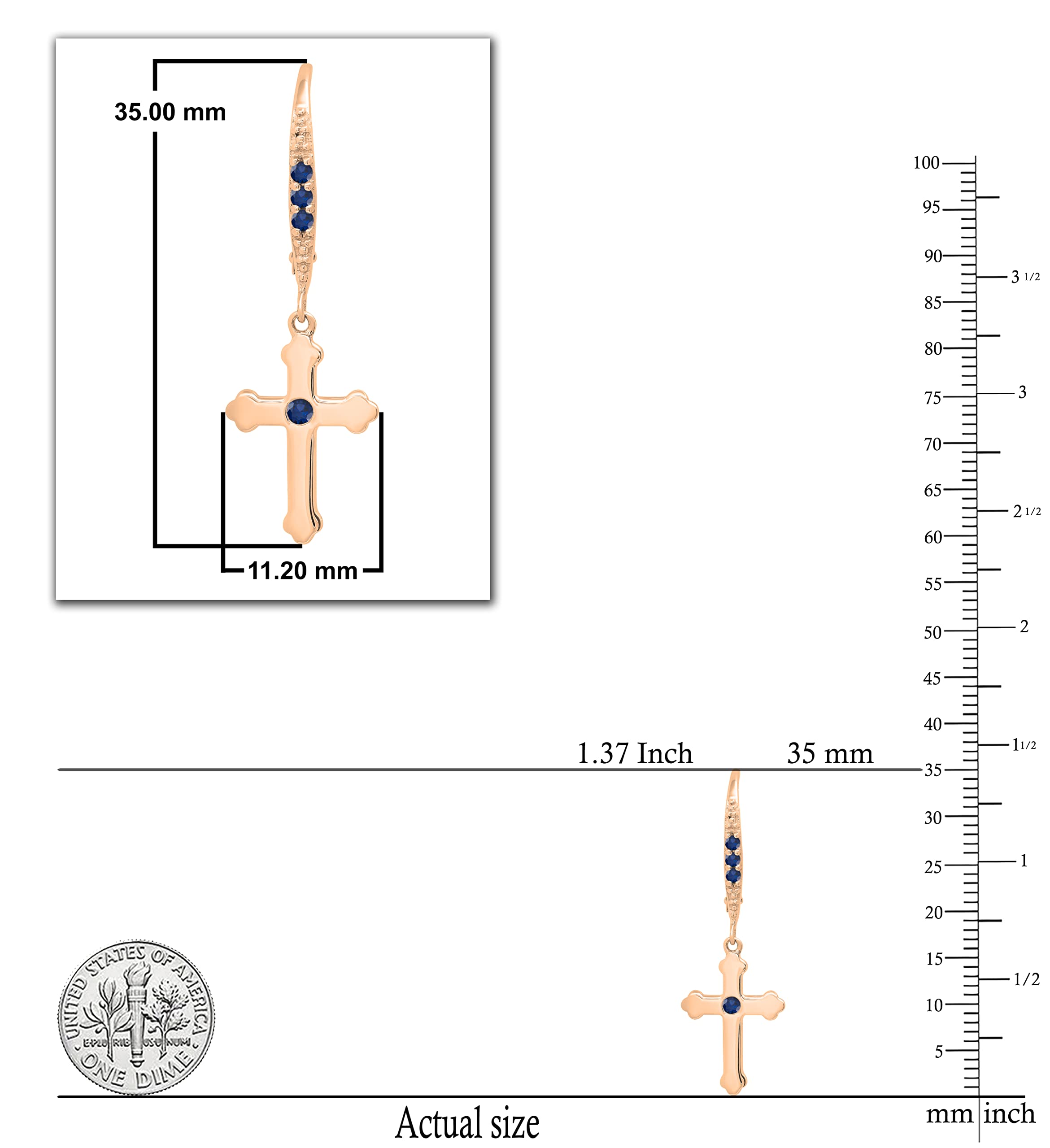Dazzlingrock Collection Round Gemstone & Diamond Cross Drop Lever Back Earrings for Men & Women - Solid Gold Unisex Jewelry for Church, Wedding & Special Occasions