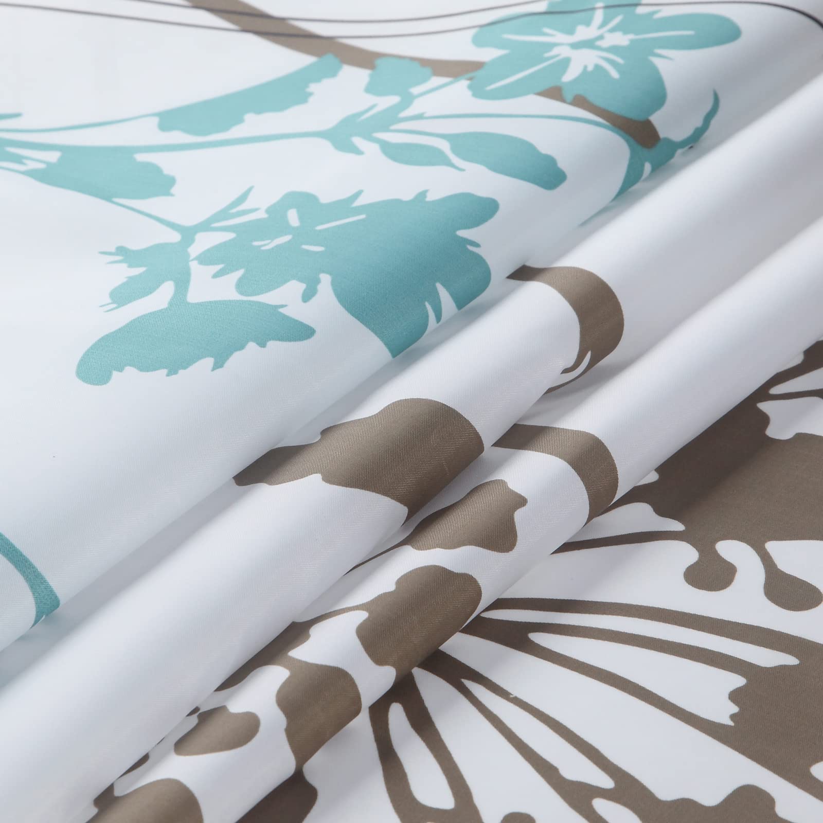 Blue and White Floral Shower Curtain - Teal and Brown Botanical Bathroom Curtain 72x72 Inches - Waterproof Fabric for Modern Bathroom Decor - Perfect for Spa, Master Bath, and Guest Bathrooms