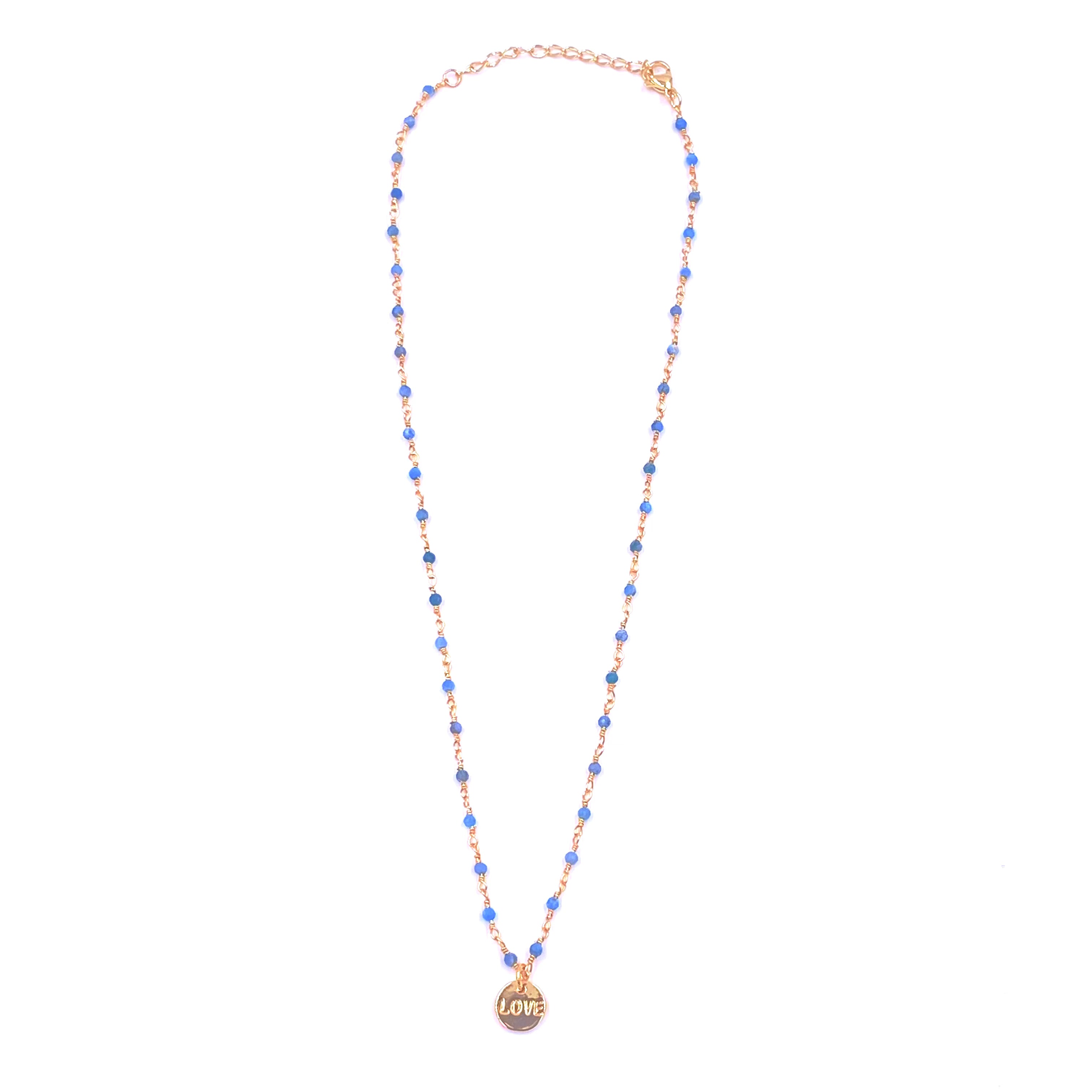 Ashley Gold Stainless Steel Gold Plated Beaded Chain Necklace with Love Charm - Elegant Jewelry Gift for Women, Perfect for Valentine's Day, Anniversary & Date Night