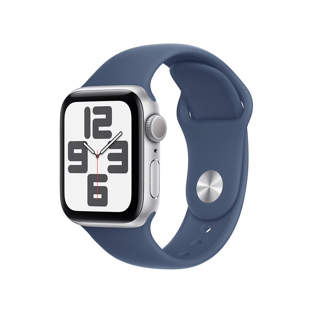 Apple Watch SE GPS 40mm Silver Aluminum Case with Blue Denim Sport Band S/M - Perfect for Fitness Tracking, Running & Everyday Wear