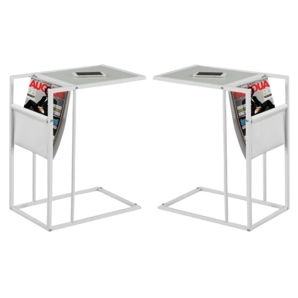 White Metal Side Table with Magazine Rack - Set of 2 Modern End Tables for Living Room, Bedroom, or Patio Decor
