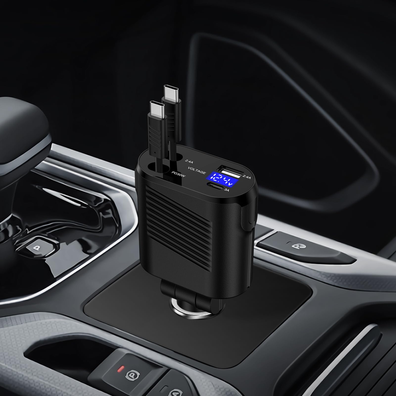 45W Fast Charging Retractable Samsung Car Charger - USB C 4-in-1 Adapter for iPhone 16/15 Pro Max, Galaxy S25/S24/S23/S22/S21/S20 Ultra FE/Z Flip/Fold 6, Google Pixel 9/8/7/6 Pro - Perfect for Road Trips & Daily Commutes