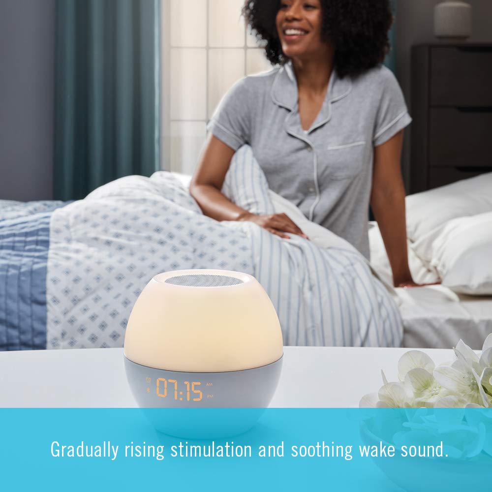 Homedics White Noise Machine for Adults & Babies - Bluetooth Sound Machine with Sunrise Alarm, 7-Color Night Light & Auto-Off Timer | Perfect for Nursery, Office, Meditation & Sleep Therapy