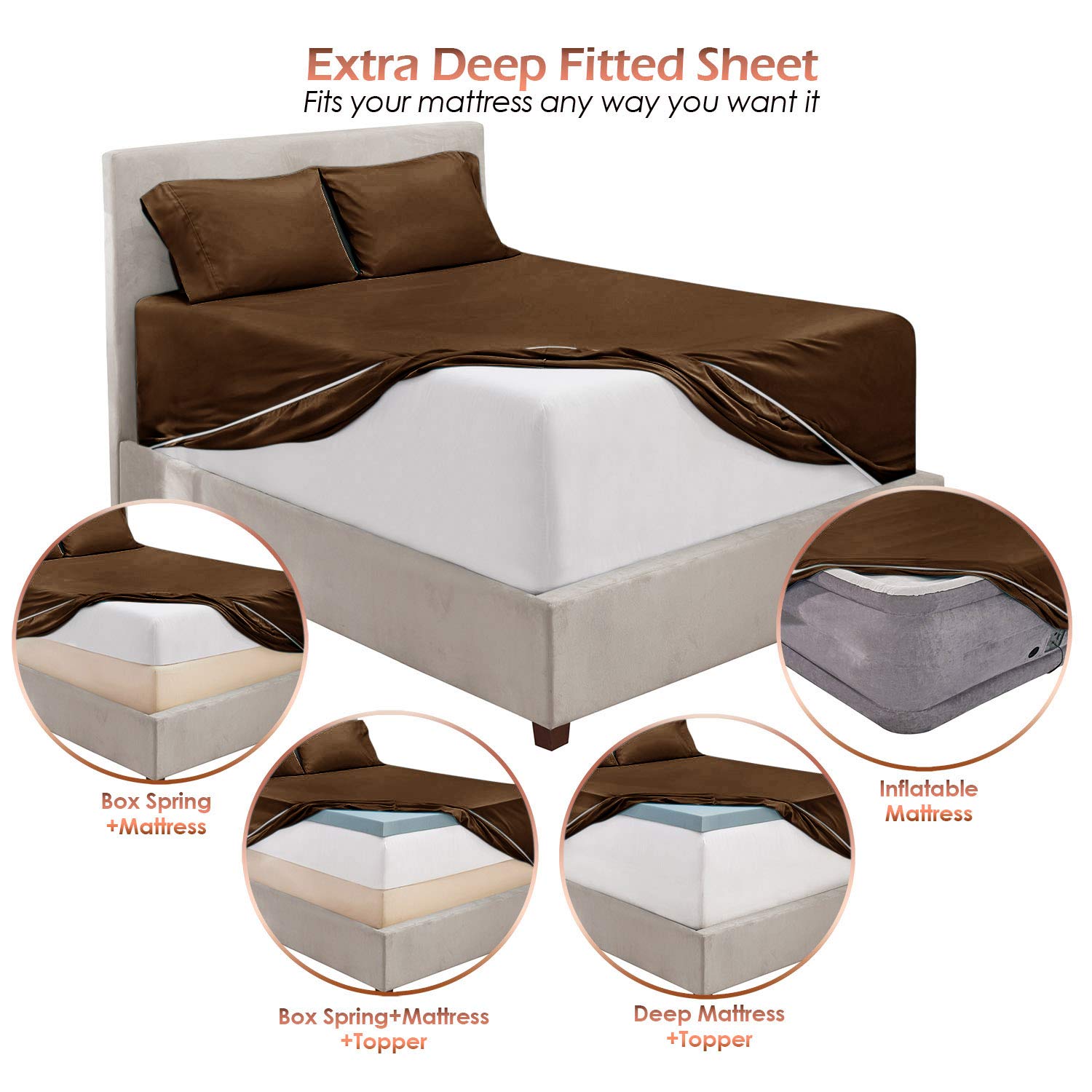 Luxury 6-Piece King Size Sheet Set - 100% Cotton 800 Thread Count Bed Sheets with Deep 24