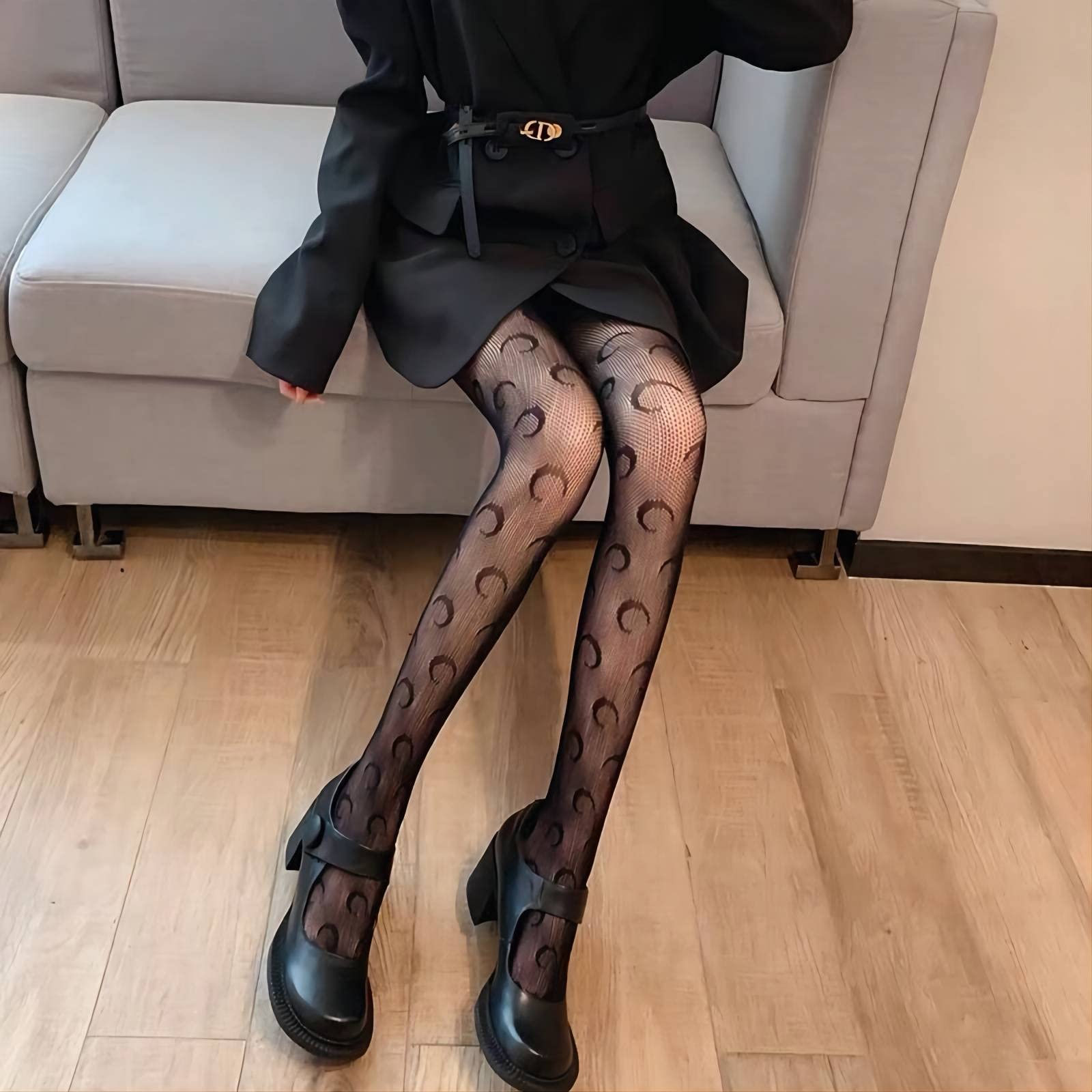 SERAPHY 2 Pairs Women's Lace Fishnet Tights - Floral Patterned Stockings, Black & White Pantyhose for Sexy Outfits | Perfect for Date Night, Halloween Costumes & Fashion Leggings