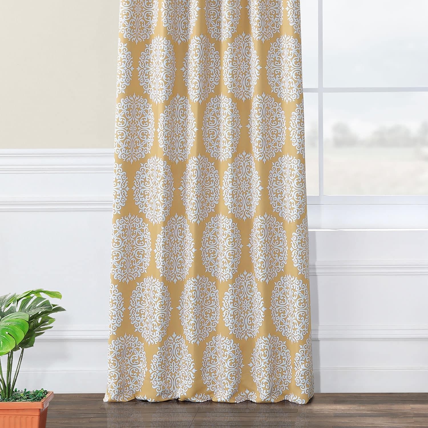 Meridian Gold Damask Blackout Curtains for Bedroom & Living Room - Thermal Insulated Window Drapes for Light Blocking & Privacy