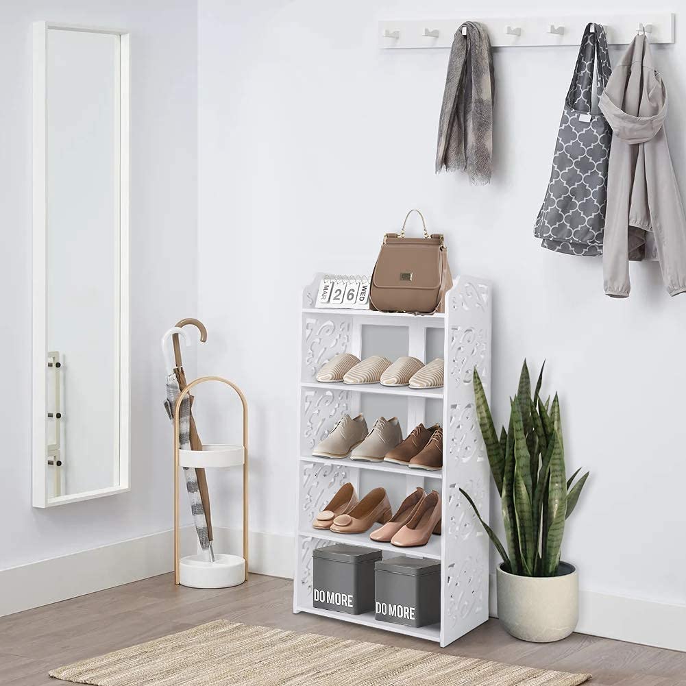 5-Tier White Wooden Shoe Rack - Modern Narrow Shoe Storage Shelf & Organizer for Entryway, Closet, Bedroom, Living Room | Space-Saving Home Shoe Storage Solution for Sneakers, Boots & Heels