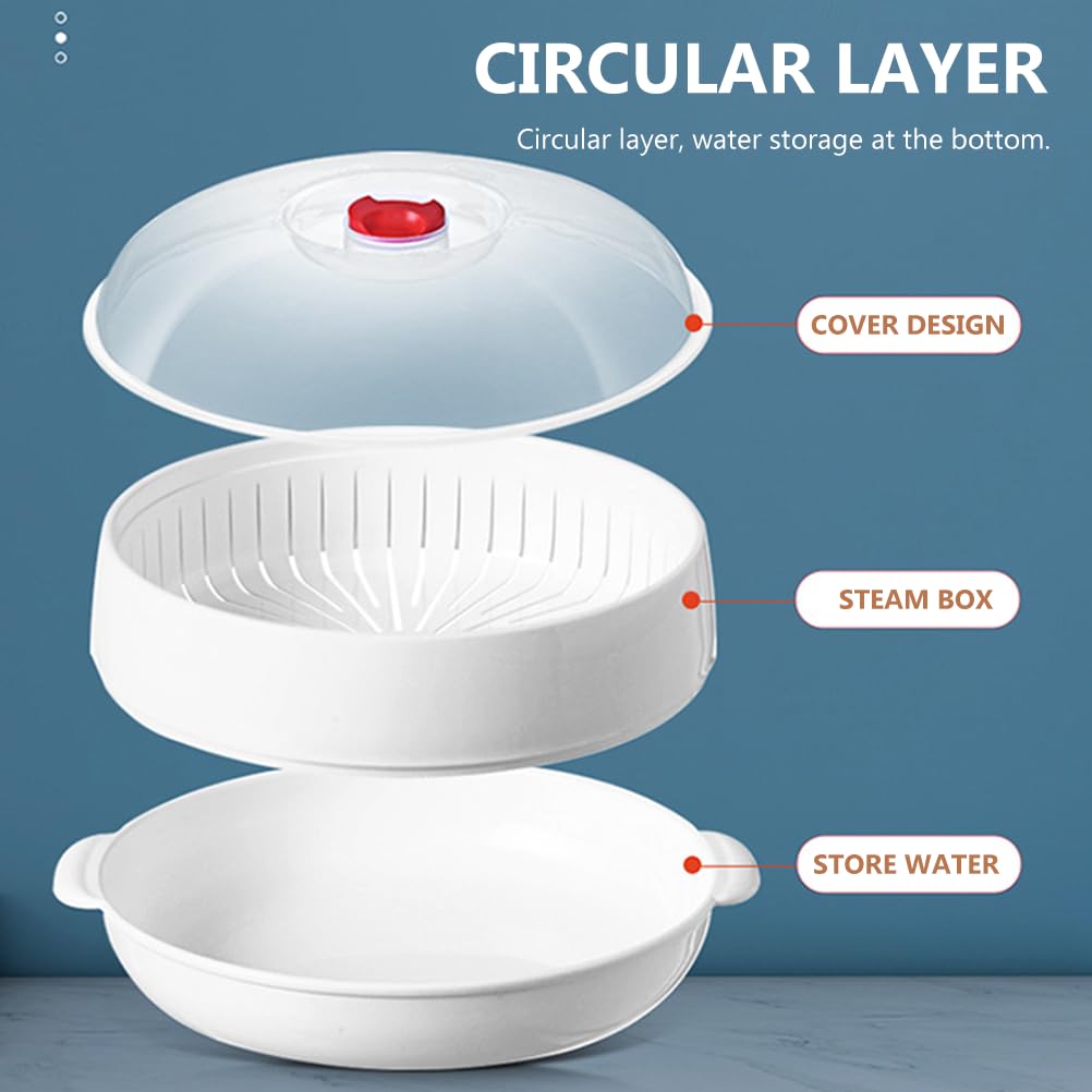 DOITOOL Microwave Steamer with Lid - BPA-Free Plastic Food Steamer for Rice, Fish, Meat & Dumplings - Round White Kitchen Cooking Container for Healthy Meals | Perfect for Meal Prep, Leftovers & Quick Snacks