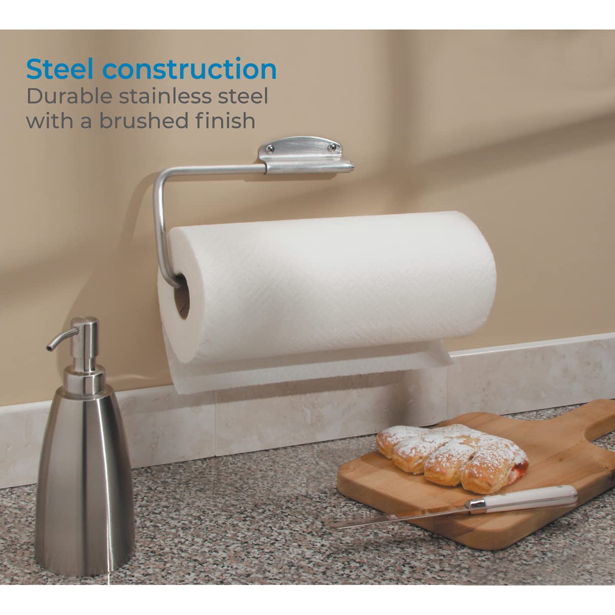 iDesign Forma Wall Mounted Metal Paper Towel Holder - Swivel Roll Organizer for Kitchen, Bathroom & Craft Room - 12