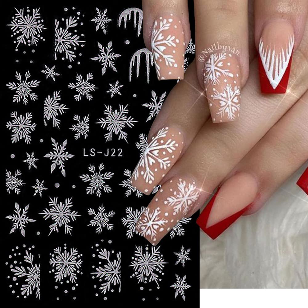 3D Snowflakes & Reindeer Christmas Nail Art Stickers - Winter Glitter Nail Decals for Women & Girls, Self-Adhesive DIY Nail Designs (4 Sheets) - Perfect for Holiday Parties, Gift Giving & Festive Nail Decorations