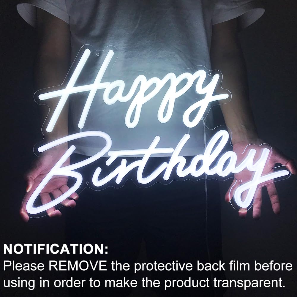 Happy Birthday LED Neon Sign - 23 x 14 Inch Large Wall Decor with Dimmable Switch & USB Power for Party Backdrop, Home Decor, Bar, Restaurant, and Event Photography | by Colysor