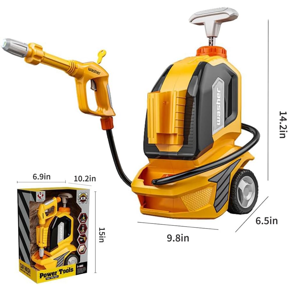 YEIBOBO Kids Water Pressure Washer Toy Set - Car Wash Gun with Scraper, Sponge & Towel - Pretend Play Cleaning Tools for Toddlers - Role Playing Outdoor Water Toy Gift for Boys & Girls - Perfect for Backyard Play, Summer Activities & Imaginative Car Wash Games