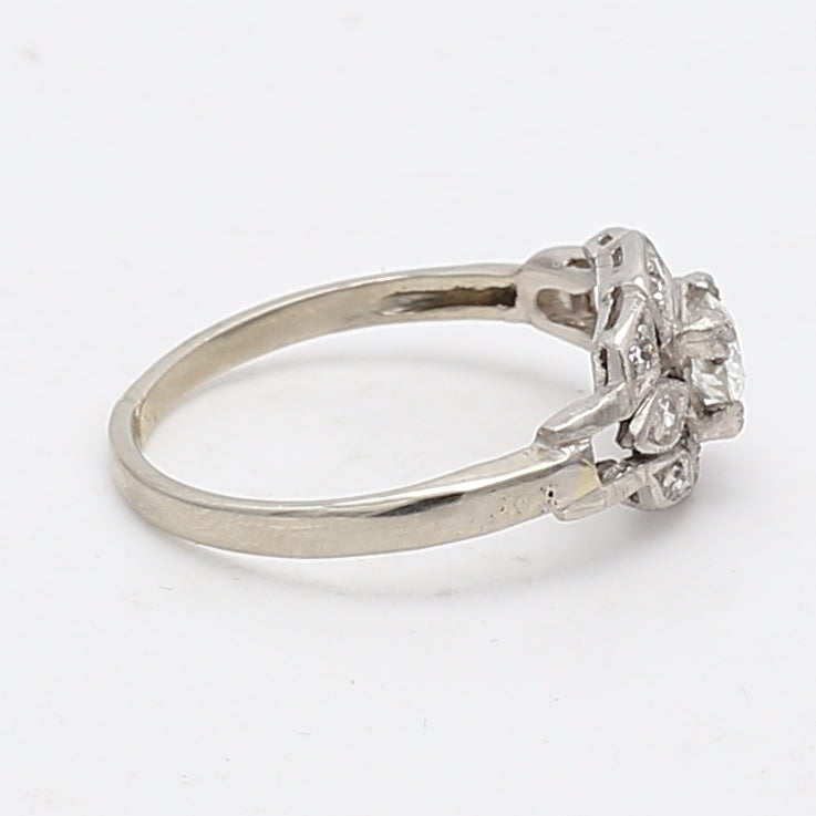 0.39 Carat Old European Cut I SI2 Diamond Platinum Art Deco Ring - Vintage Engagement, Wedding, Anniversary Jewelry for Women