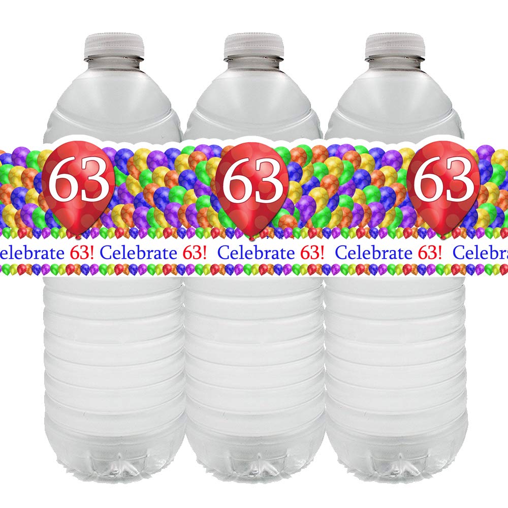 63RD Balloon Blast Water Bottle Labels (24CT) - Fun Birthday Party Decorations for Kids, Baby Showers & Graduations - DIY Drink Bottle Stickers by Partypro