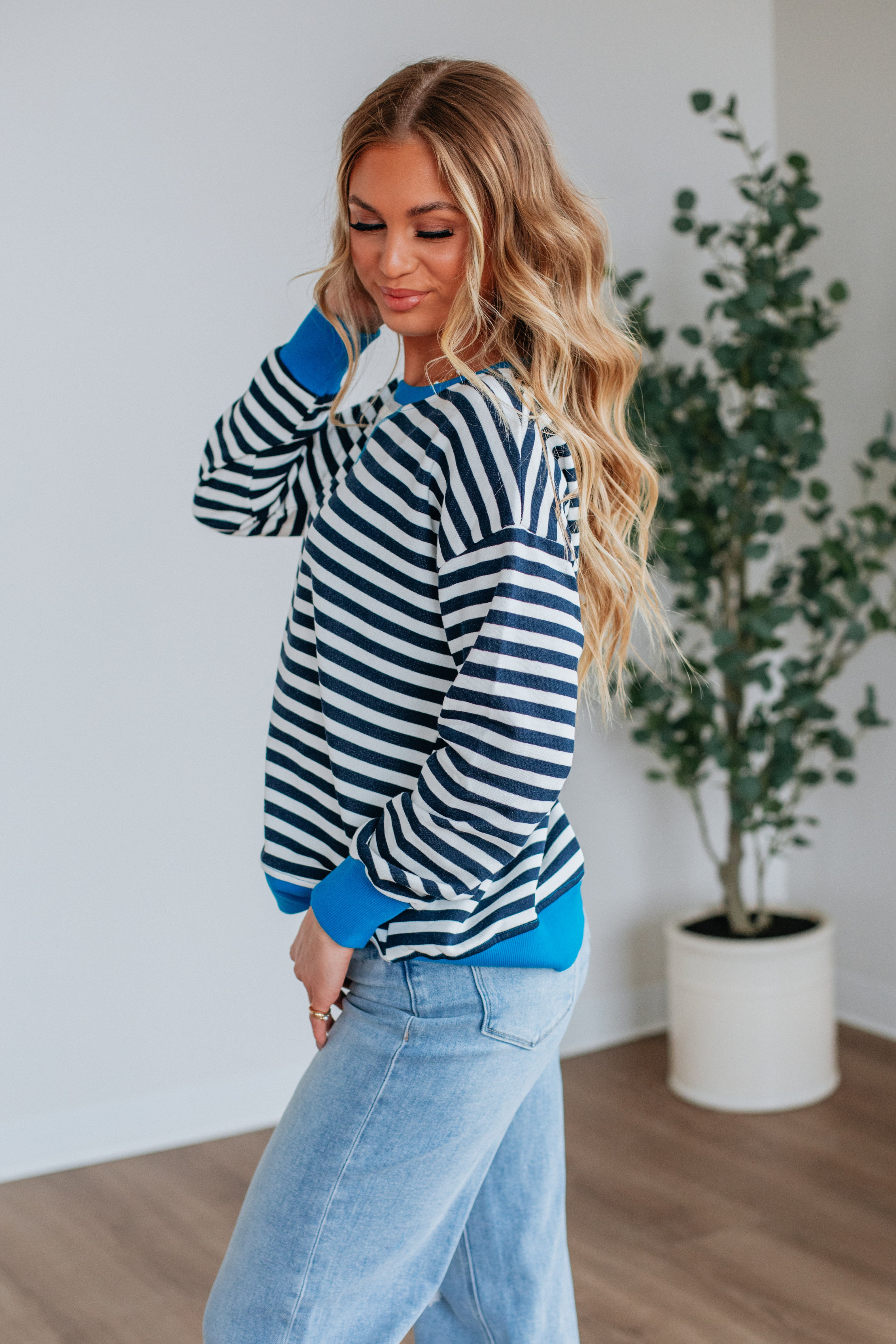Devann Striped Crewneck Sweater for Women - Soft Casual Knit Pullover - Perfect for Fall & Winter Outfits, Office Wear, and Cozy Weekends