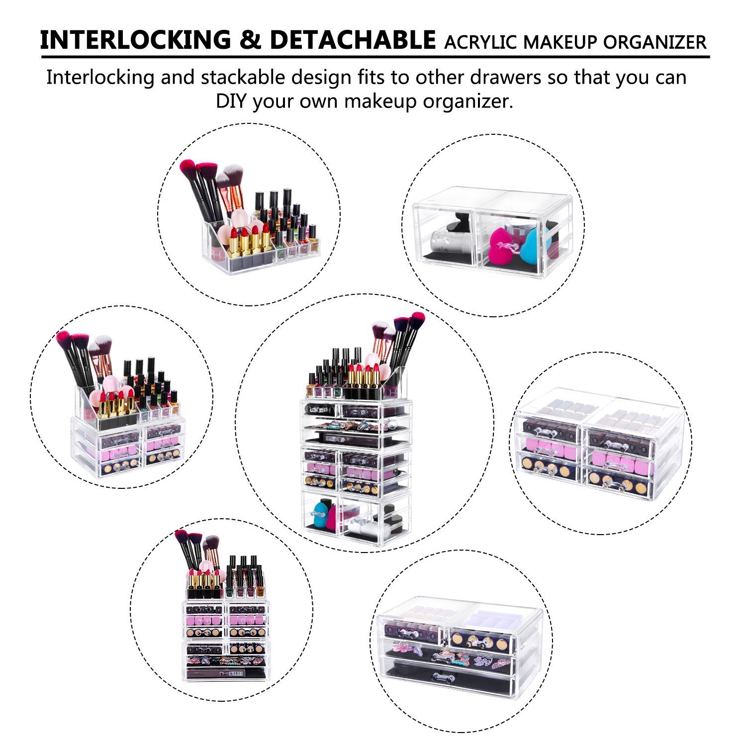 FOBUY Acrylic Makeup Organizer with 12 Drawers - Cosmetic & Jewelry Storage Case for Vanity, Bathroom, and Travel | Clear Organizer for Makeup Brushes, Lipsticks, Earrings & Accessories