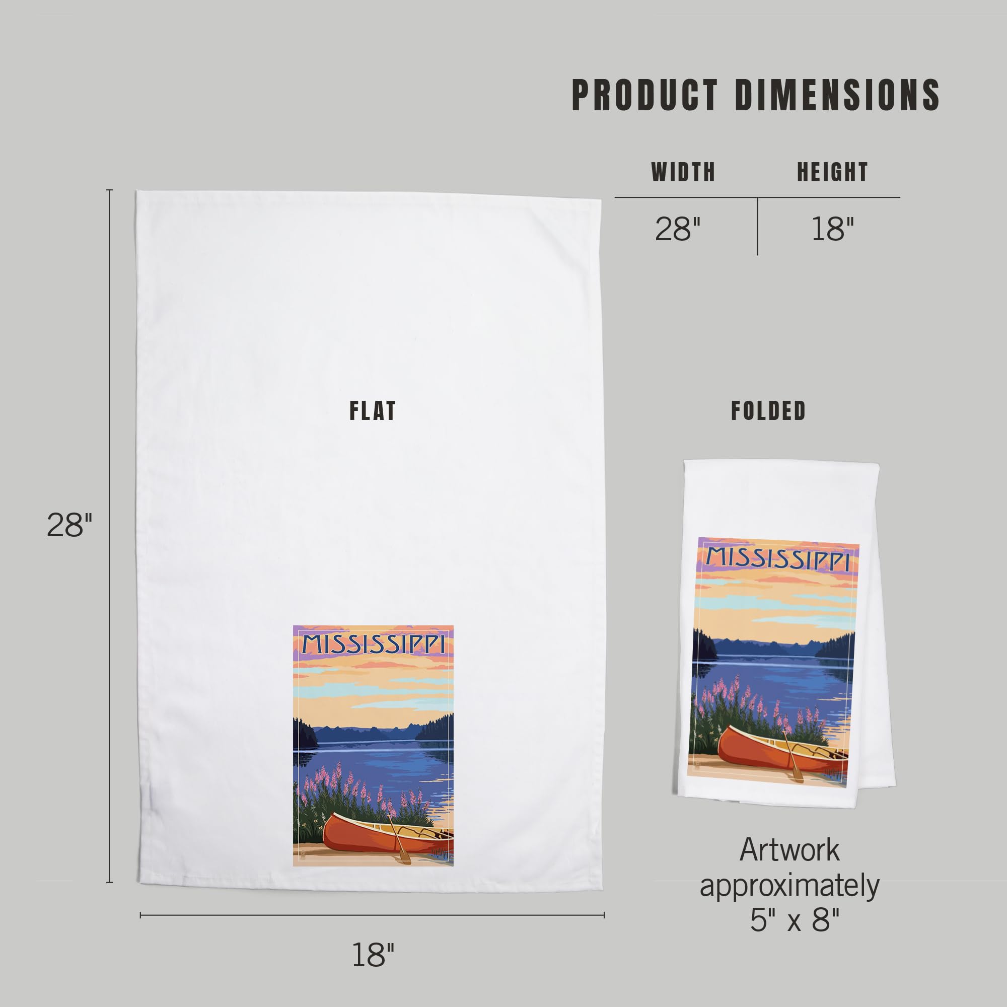 Mississippi Canoe & Lake 100% Cotton Tea Towel - Decorative Hand Towel for Kitchen & Home - Perfect for Cooking, Drying Dishes & Farmhouse Decor