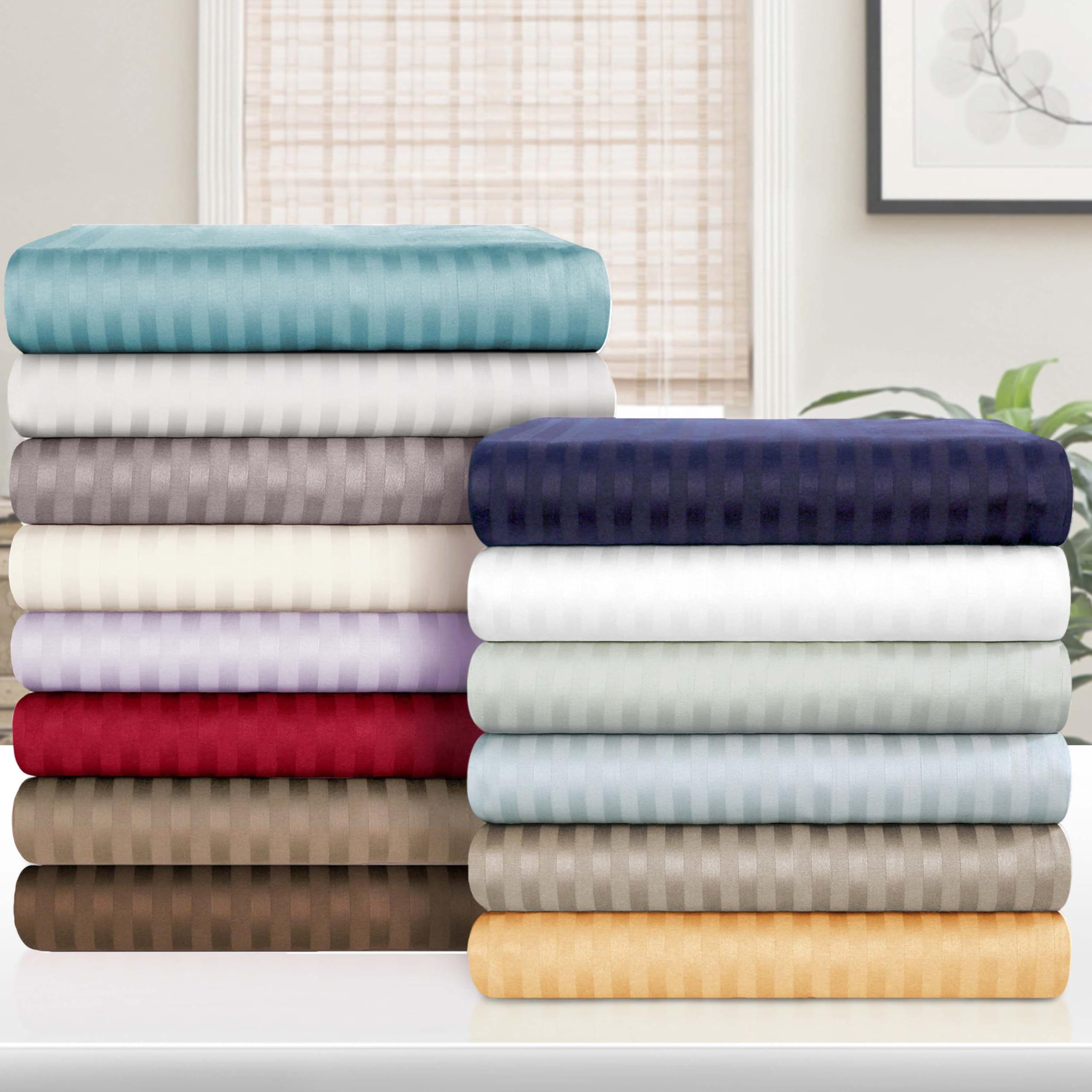 Premium 650 Thread Count Egyptian Cotton Bed Sheet Set - 1 Deep Pocket Fitted Sheet, 1 Flat Sheet & 2 Pillowcases - Luxury Soft Breathable Bedding for Twin Size Beds - Beige Striped Design - Perfect for Home, Hotel or Guest Room Use