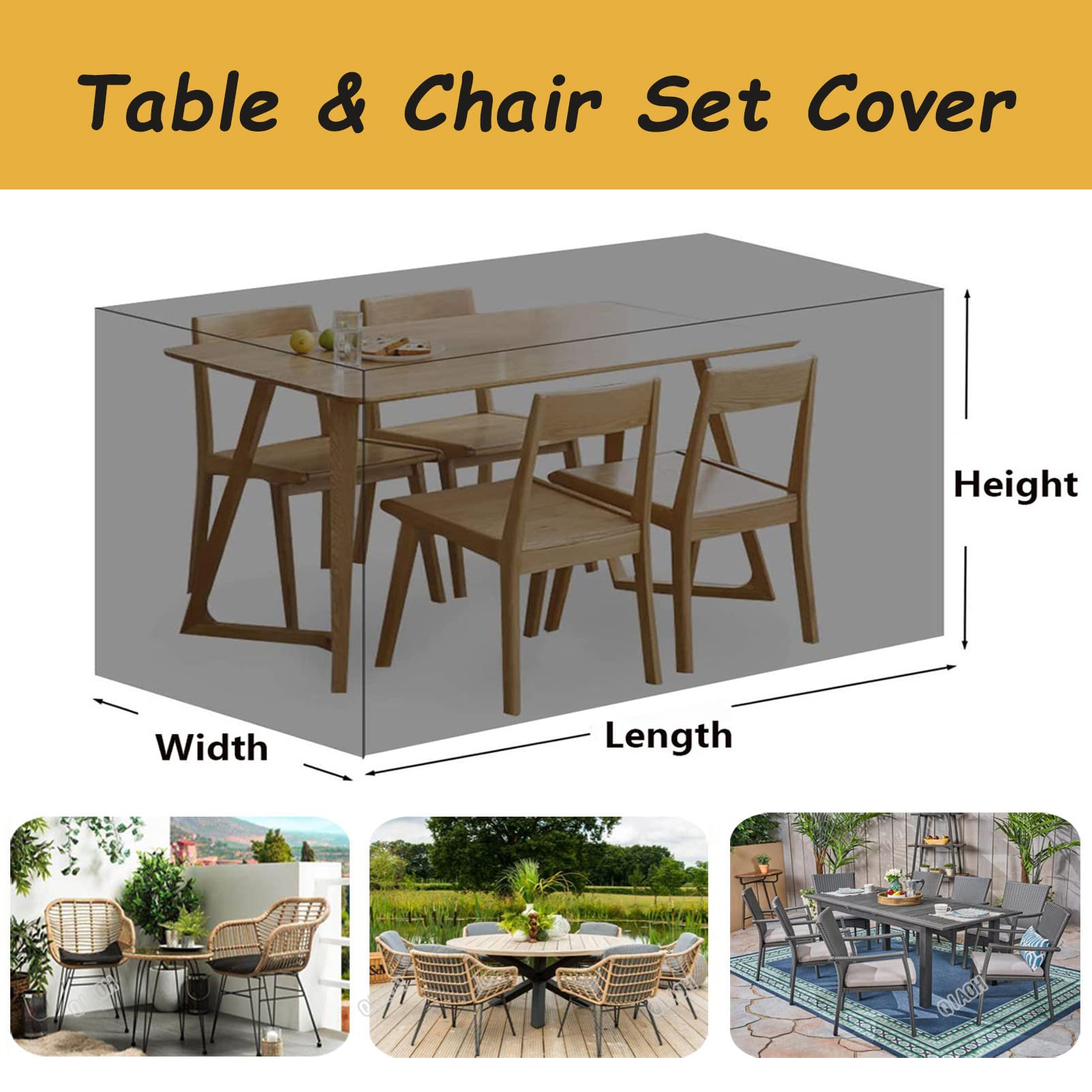 Waterproof Outdoor Garden Furniture Cover 123.2x55.2x39.2in - Heavy Duty 420D Oxford Cloth Windproof Table and Chair Covers for Patio, Terrace, Deck - Square & Rectangular Dining Set Protection (All Weather Use)