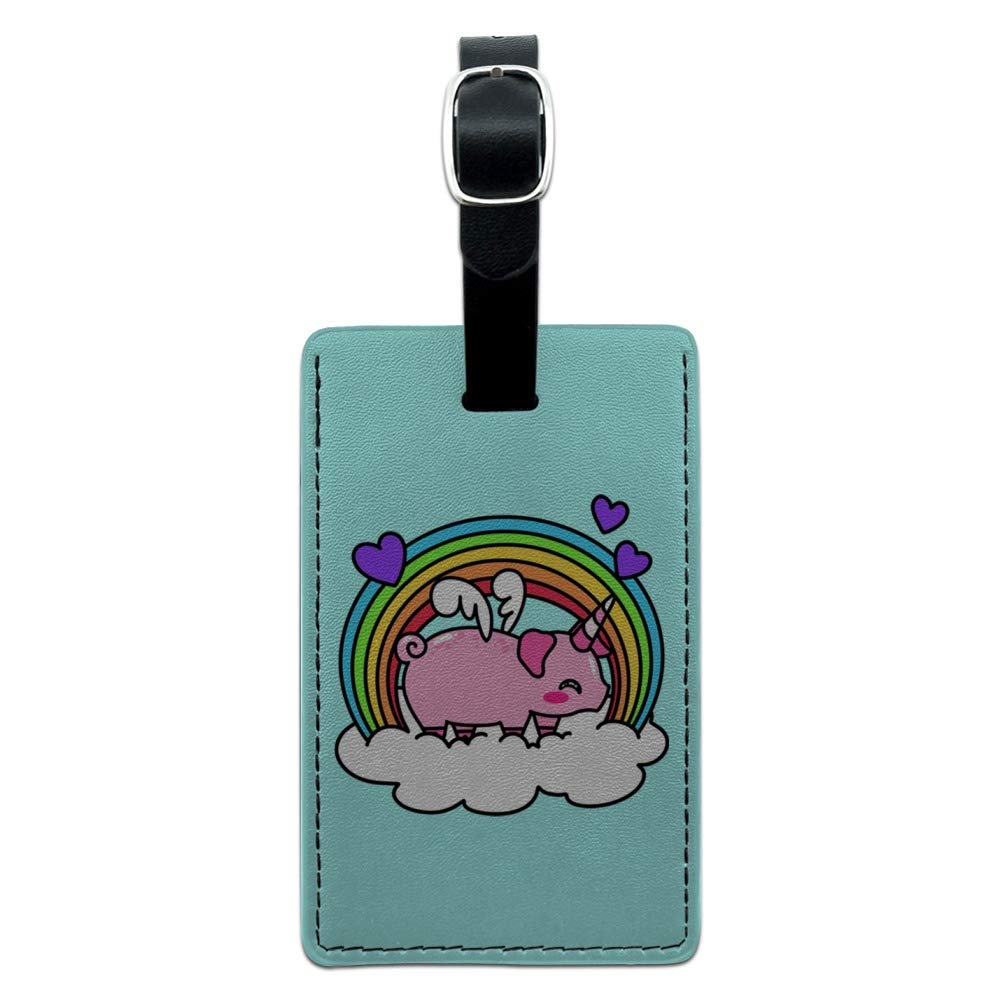 Adorable Unicorn Pig Rainbow Leather Luggage Tag - Durable Rectangle Carry-On ID Tag for Suitcases, Backpacks & Travel Bags - Perfect for Kids & Adults Travel Accessories