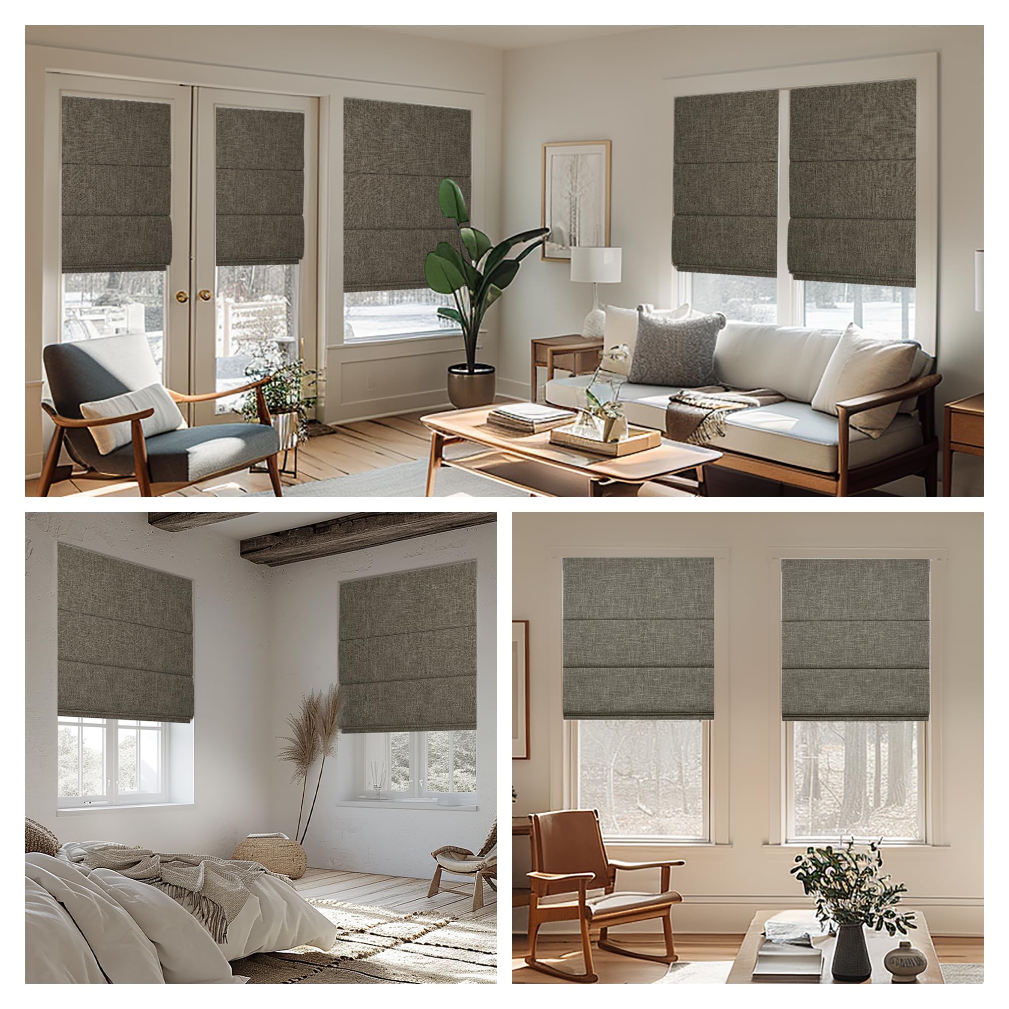 Blackout Cordless Roman Shades for Windows - Custom Linen Roman Blinds with Thermal Insulation & UV Protection - Perfect for Bedroom, Living Room & Kitchen (46