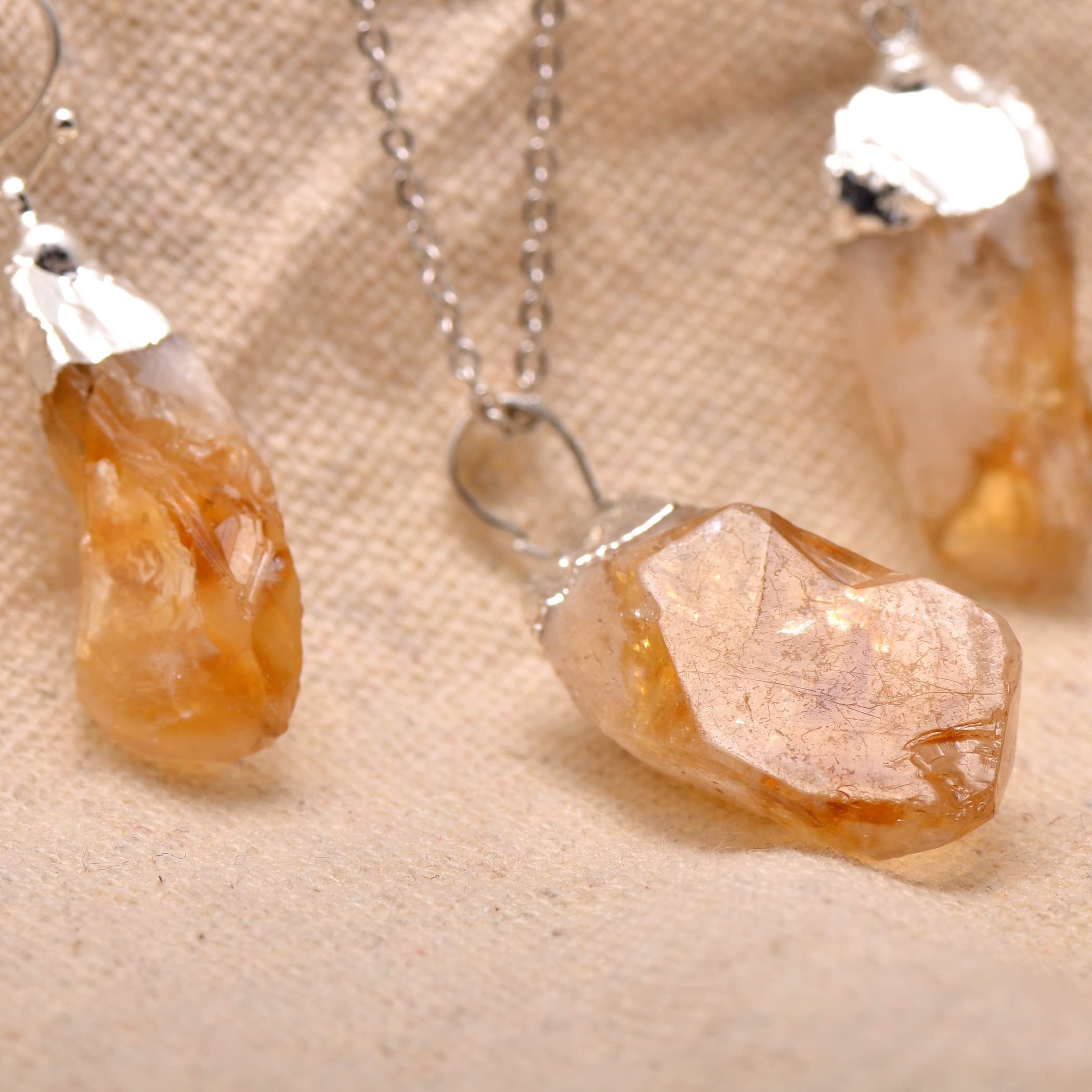 Natural Citrine Crystal Point Rough Stone Earrings & Necklace Set for Women - White Gold Tone Jewelry for Healing, Meditation & Spiritual Gifts