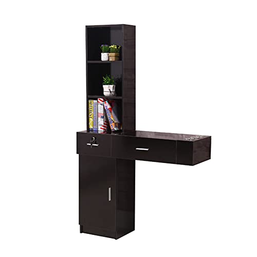 Wall Mount Hair Styling Station with 3-Tier Shelves, 2 Drawers & Cabinet - Professional Salon Equipment for Barbers & Stylists - Lockable Beauty Storage for Home & Spa Use - Black