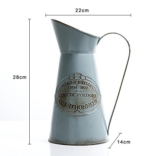 VANCORE Shabby Chic Large Metal Jug Flower Pitcher Vase - Farmhouse Decor, Rustic Wedding Centerpiece, Floral Arrangement Container for Home & Garden