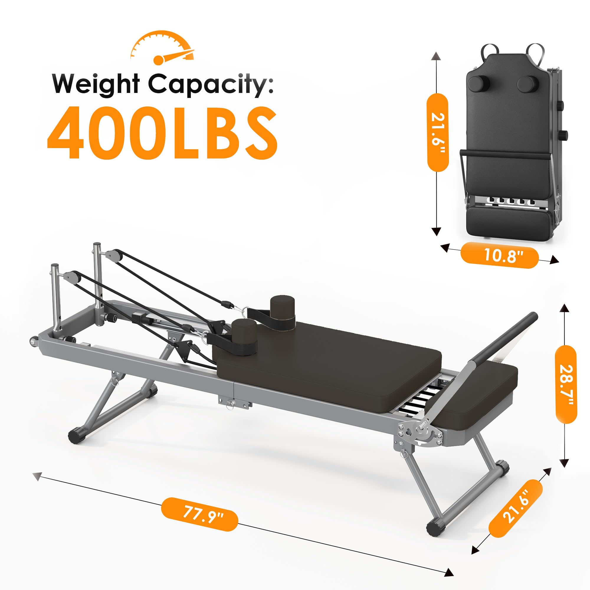 SogesPower Foldable Pilates Reformer Machine for Home Gym - High Strength Alloy Springs, 330lbs Weight Capacity - Perfect for Beginners & Full-Body Workouts - Ideal for Small Spaces & Home Fitness Studios