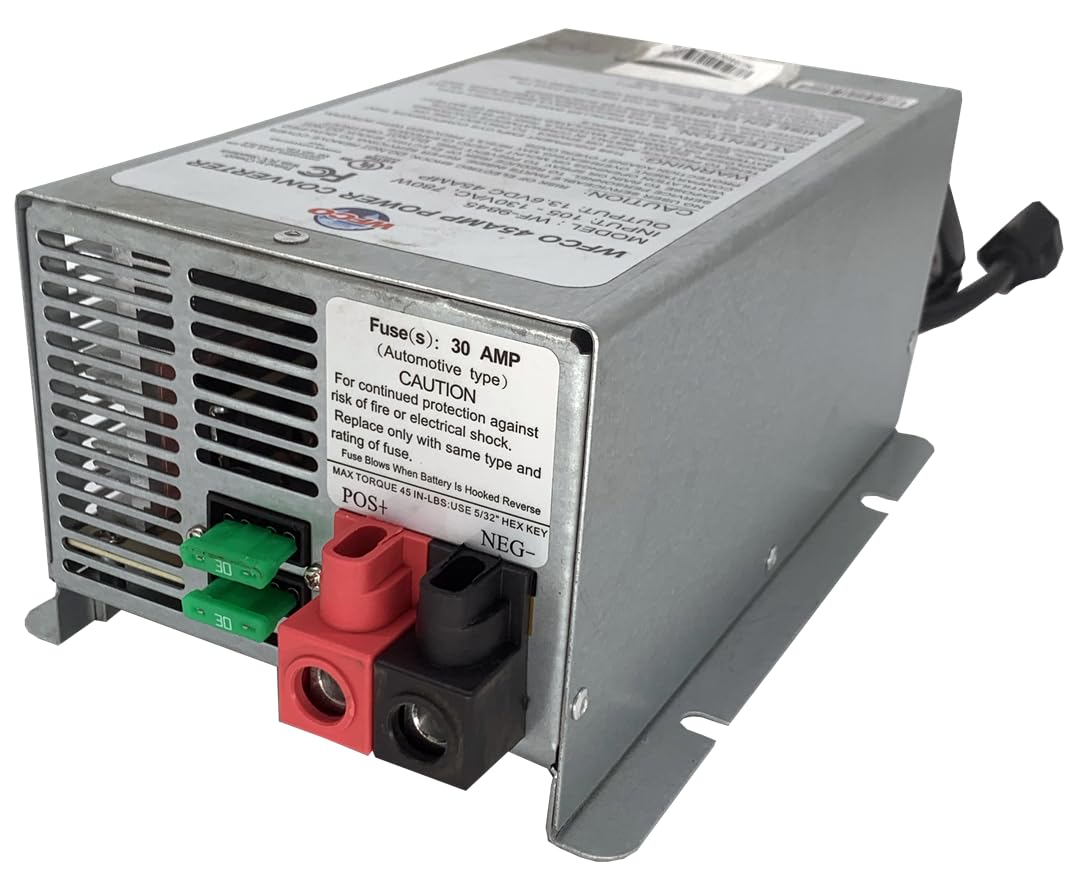 WFCO Arterra WF-9845-AD-CB 45 Amp RV Power Converter with 15 Amp AC Cord - Deck Mount Charger for Campers & Trailers - Power Your RV Appliances Anywhere