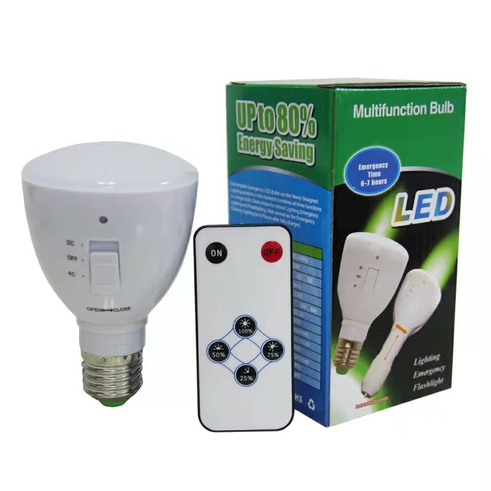 LSR 2-Pack Rechargeable Emergency LED Light Bulbs - 5W Dimmable Soft White & Daylight Bulbs with Remote Control, Battery Powered Backup Lighting for Power Outages, Camping, Storms & Home Safety